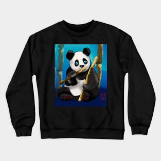 Adorably cute cartoon panda in a bamboo forest at night Crewneck Sweatshirt